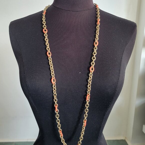 Coral Jeweled Chandelier Earrings & Matching Chain Necklace Set - Picture 7 of 13